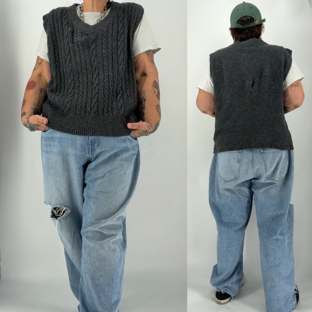 Old Navy cable knit woold blend sweater vest mens xxl academia cottage layering